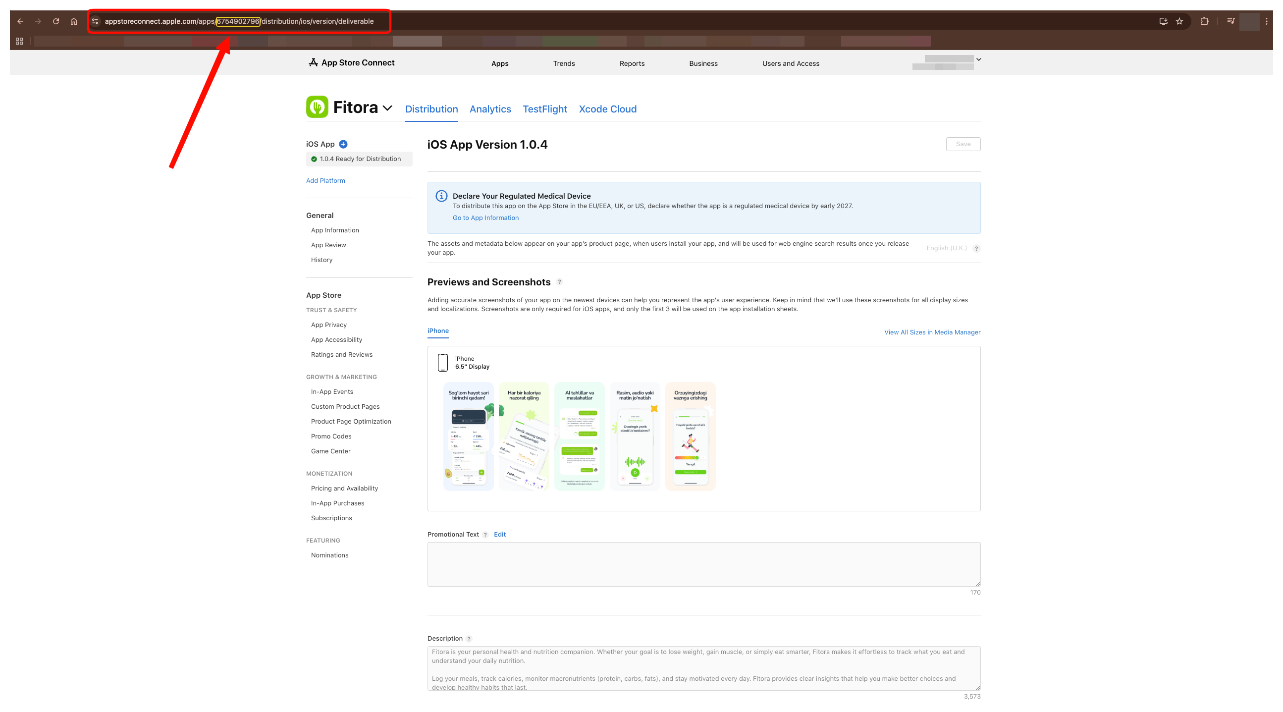 URL dan App ID olish