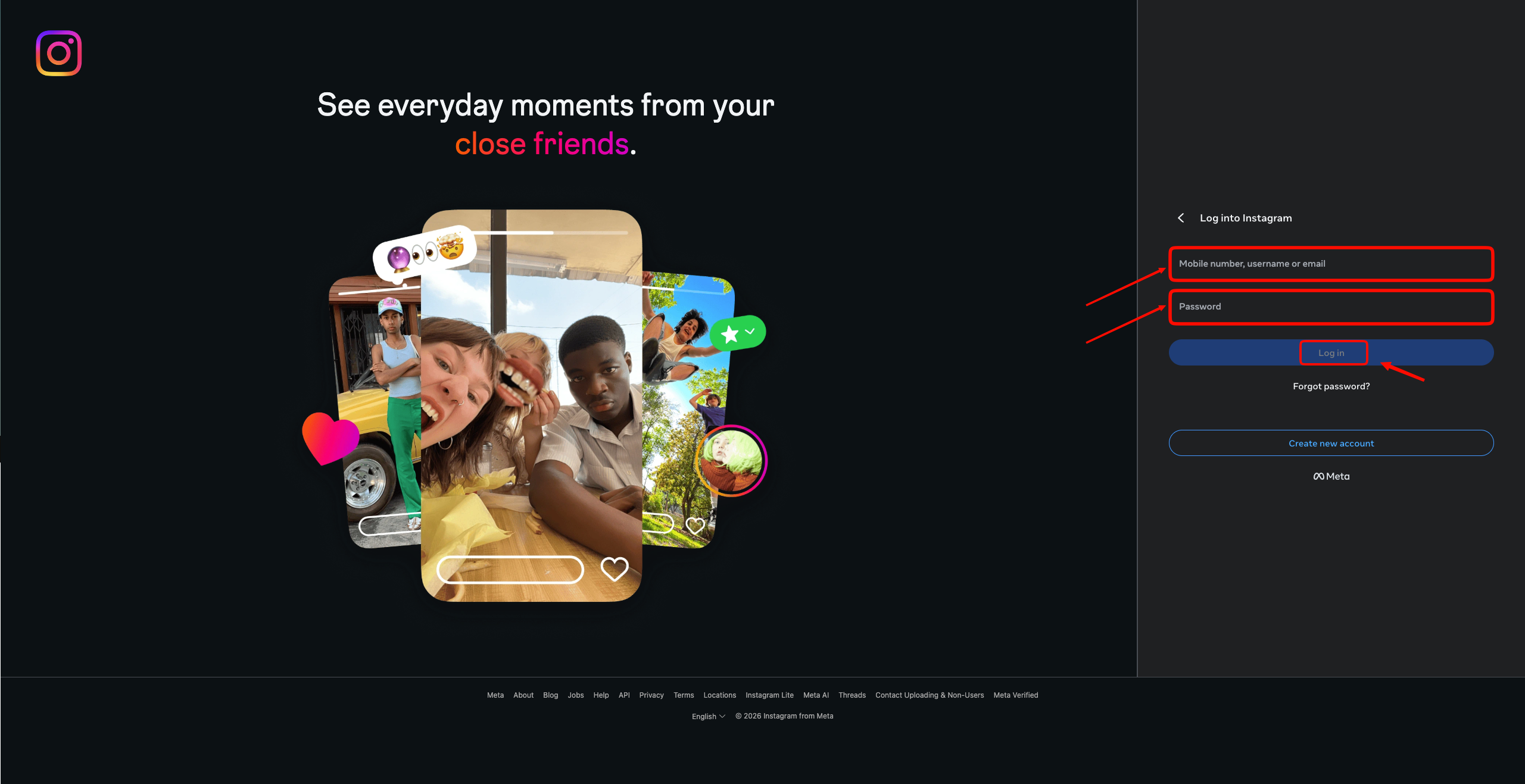 Instagram login